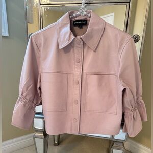 Lamarque Carolina  Light Pink Leather Ruffle Sleeve Jacket
